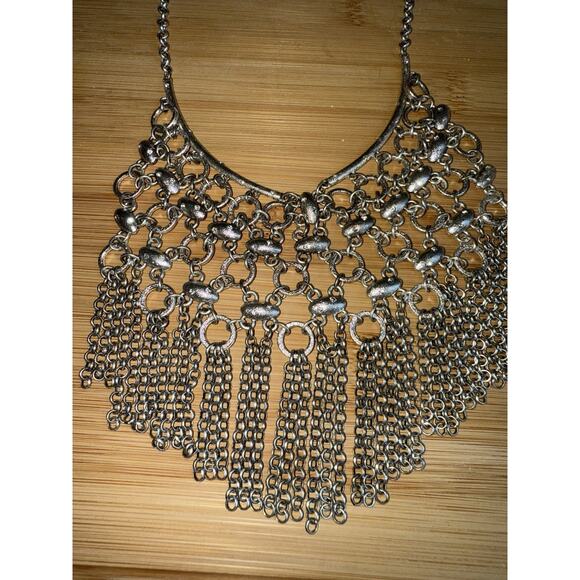 Chico’s Kellen Boho Bib Silver Tone Boho Bohemian Statement Necklace Adjustable - Picture 9 of 11